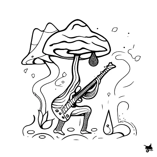A Trippy Mushroom Playing A Guitar