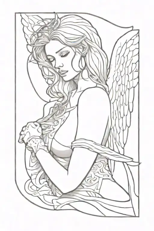 Warrior Woman Angel Holding Lace And Shield Staring Into The Distance