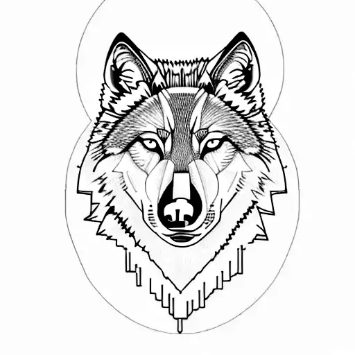 Combine A Wolf And A Computer Chip In A Minimalist Style