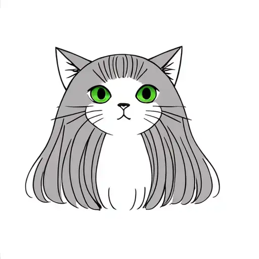Gray Cat Long Hair Green Eyes Cute