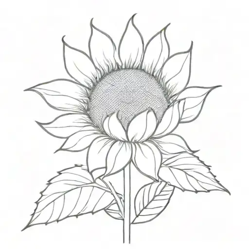 Minimal Fine-line Sunflower Blooming