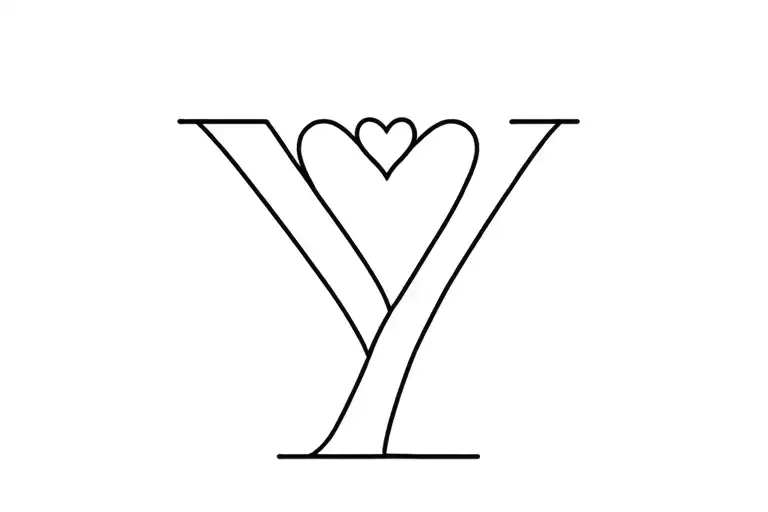 Letter Y And A Connected Line Tattoo With A Heart In The Middle