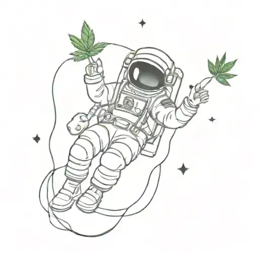 Weed & Astronaut Floating In Space