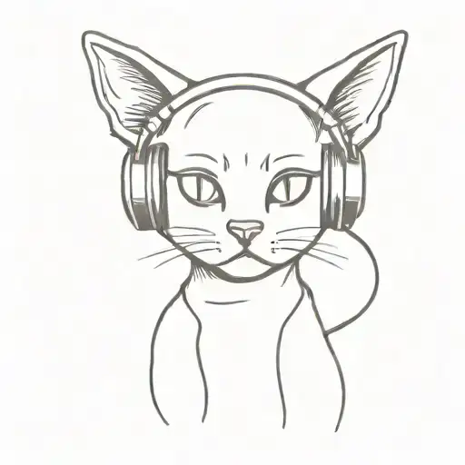 Cute Scary Cat Wearing Headphones And Listening