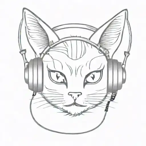 Cute Scary Cat Wearing Headphones And Listening