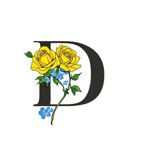 The Letter D Yellow Rose And Forget Me Nots