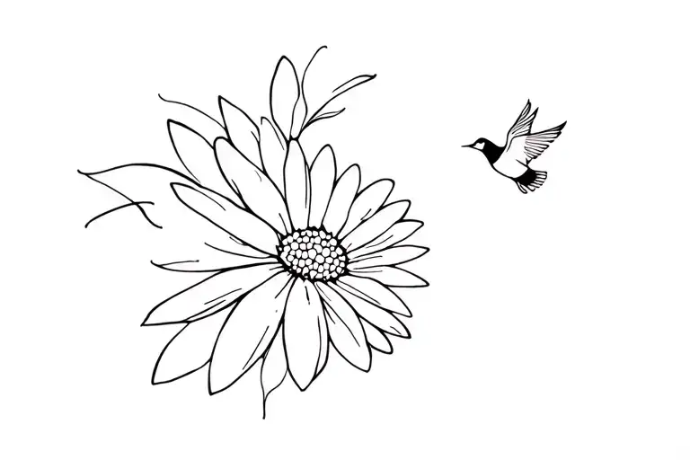 Daisy Flower With Bird Flying Away