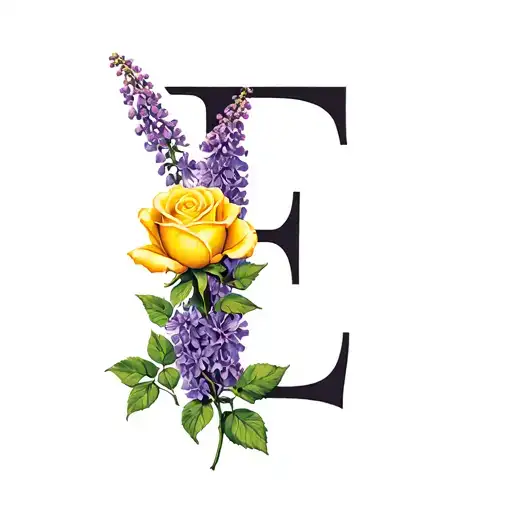 The Letter E Lilacs And A Yellow Rose