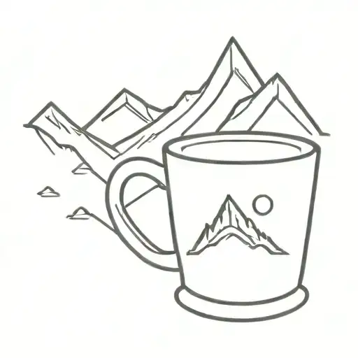 A Minimalist Tattoo Of A Coffee Cup Surrounded By Mountain Peaks