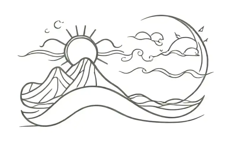 Wave And Sun Setting