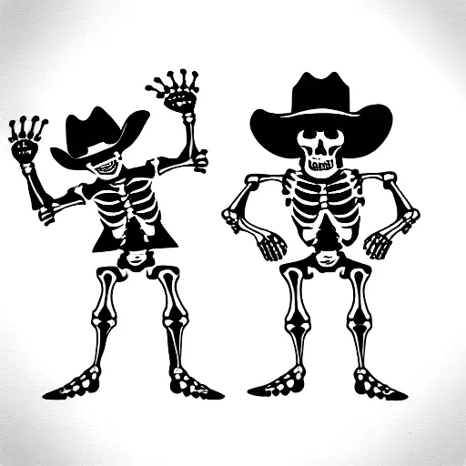 3 Funny Posing Skeletons Wearing Cowboy Hats