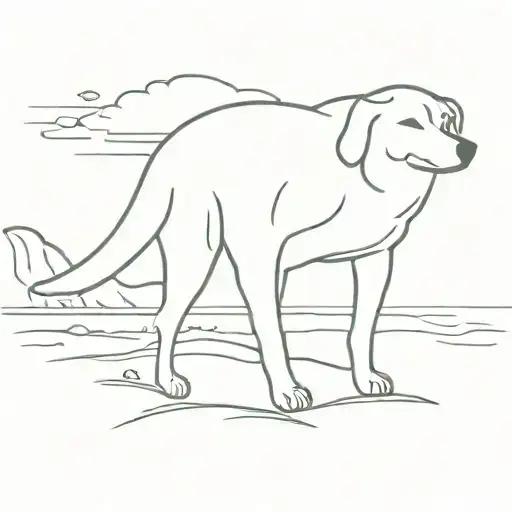 Back Of A Dog Outline At Beach Scene