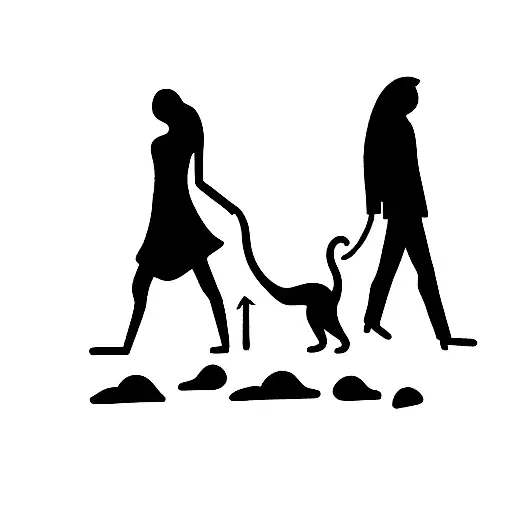 Two Persons Walking With A Cat