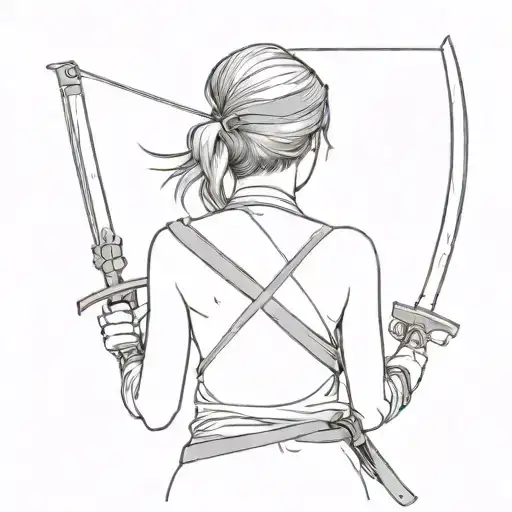 Girl With Blindfold Crying With A Sword In Her Back