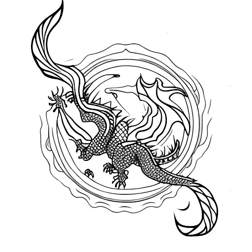 Minimalistic Old Wise Dragon With Long Tail