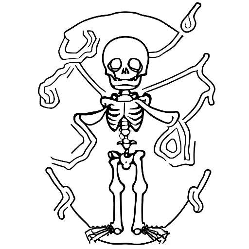 A Minimalist Silhouette Of A Skeleton Dancing Around A Campfire