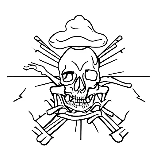 A Minimalist Outline Of A Skeleton Sitting Around A Campfire