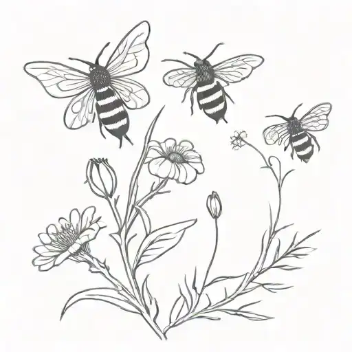 Wildflowers And Bee Flying