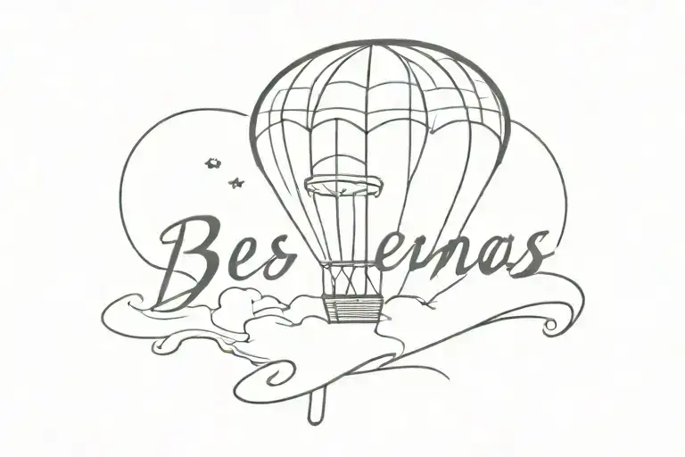 The Word 'Buenas' With A Small Drawing Of A Two-seater Parasailing Behind