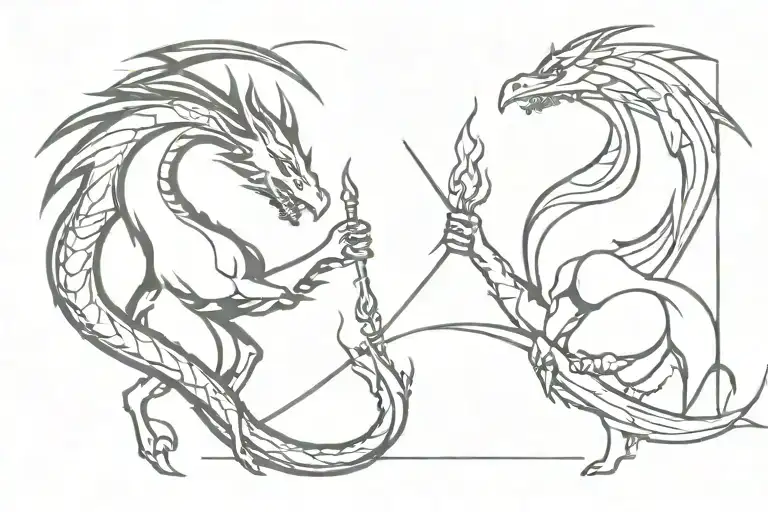 Knight And Dragon Breathing Fire