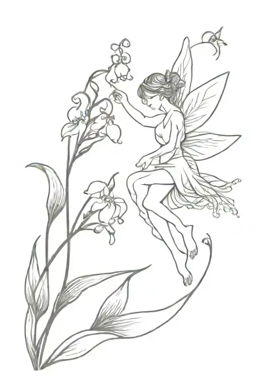 Fairy Flying Around Lily Of The Valley Flower