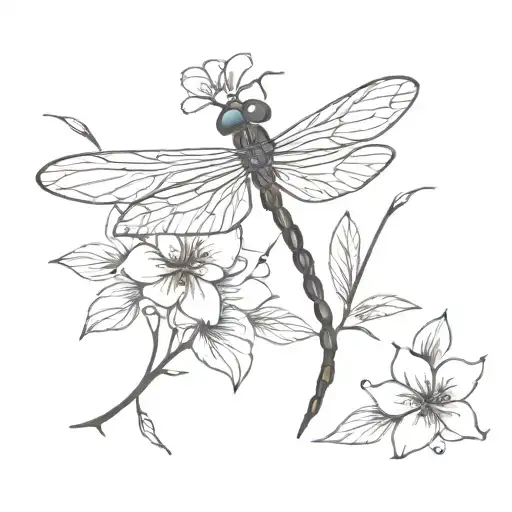 Dragonfly With Flowers