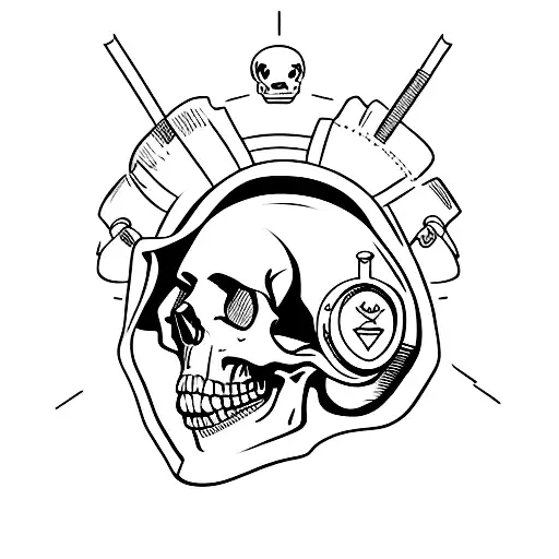 Skull Wearing A Motorcycle Helmet On A Road Map
