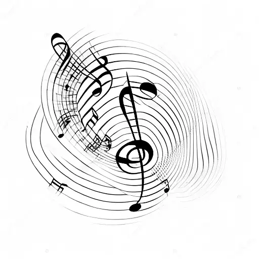 A Minimalist Tattoo Of A Pen And A Music Note Intertwined Together