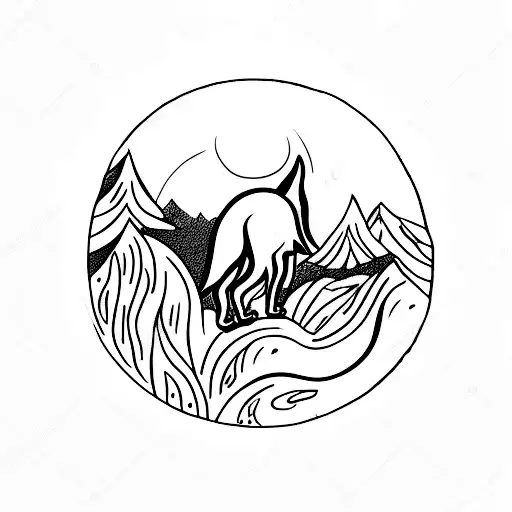 A Silhouette Of A Wolf Howling At A Moon-shaped Vinyl Record Amidst A Peaceful Forest