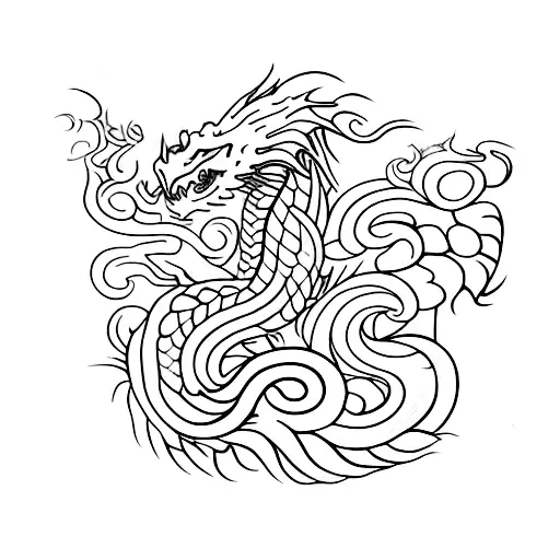 An Elegant Dragon Made Of Flowing Vines And Leaves
