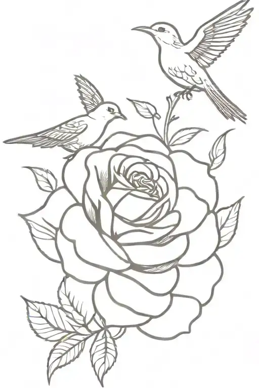 Rose With Two Birds Flying