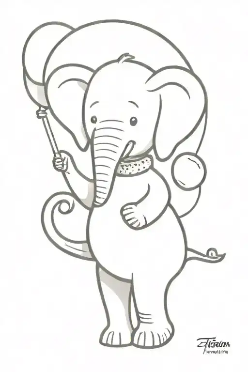 Simple Cartoon Elephant Holding Ballon With Name Tristan Inside