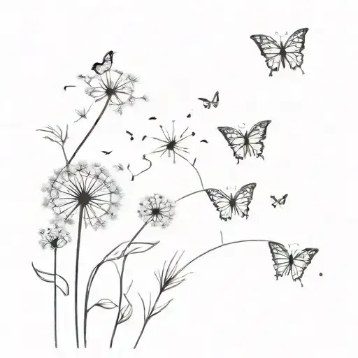 Dandelion Blowing With 3 Butterflies Fluttering