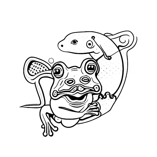 A Minimalist Tattoo Of A Dog And A Frog Holding Hands While Rock Climbing