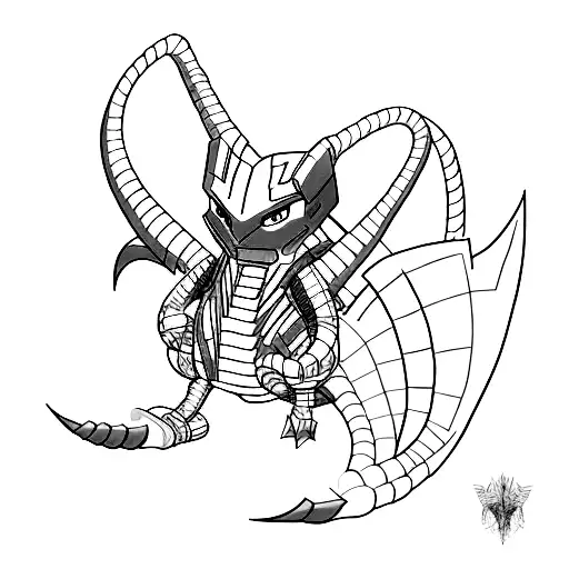 A Minimalist Tattoo Of Giratina As A Pixelated Character In A Gaming Landscape