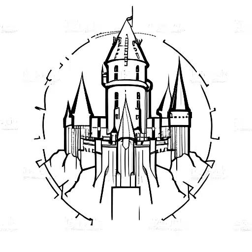 A Minimalist Design Of The Hogwarts Castle With A Heartbeat Line