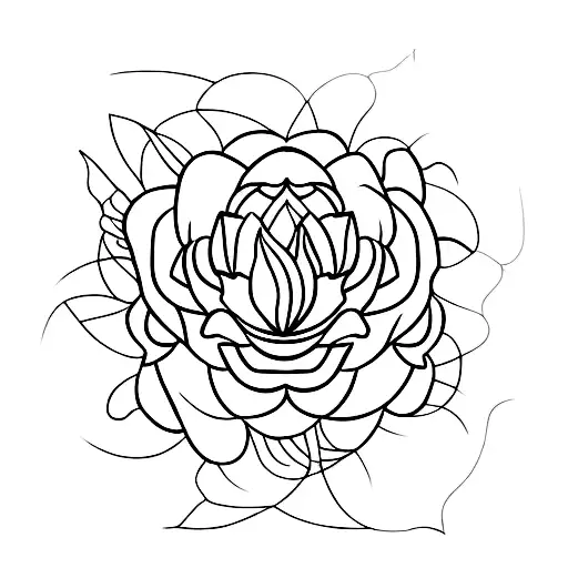 A Symmetrical Line Art Jasmin Flower With A Long Stem Down The Middle Going Down