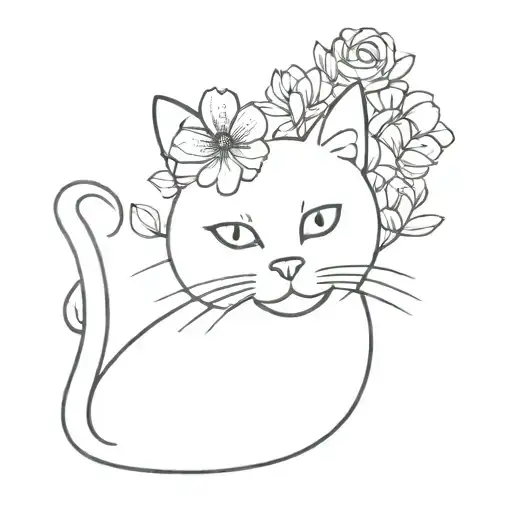 Flowers And Cat