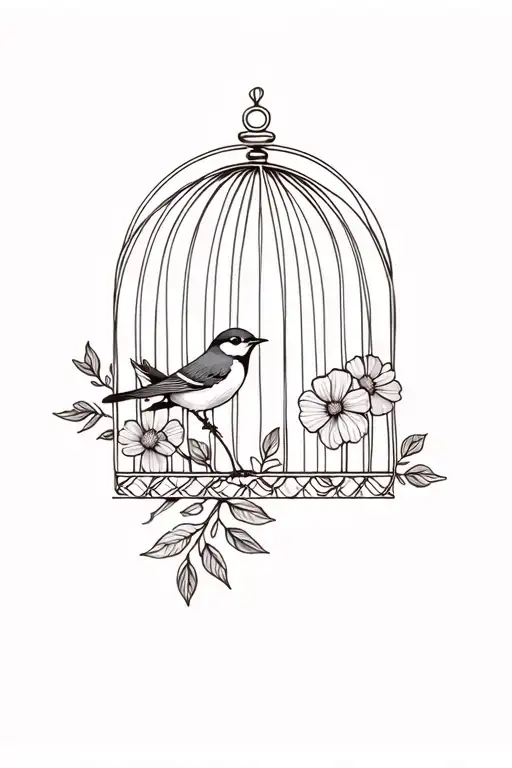 Bird Leaving Cage With Flowers