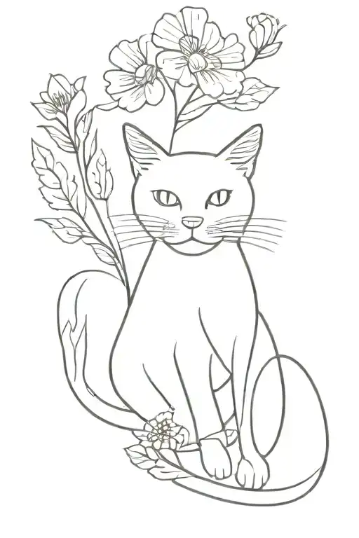 Black Cat With Flowers Coming