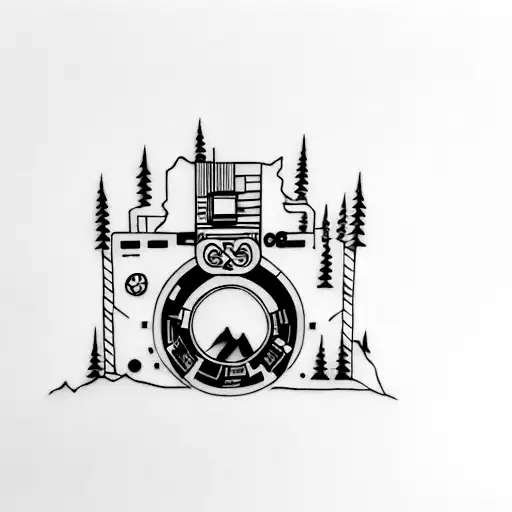 A Minimalist Tattoo Of A Cassette Tape Winding Through Eight Mountain Peaks