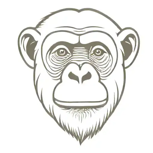 Chimpanzee Black And White Silhouette Stencil No Eyes Crouching Facing Forward