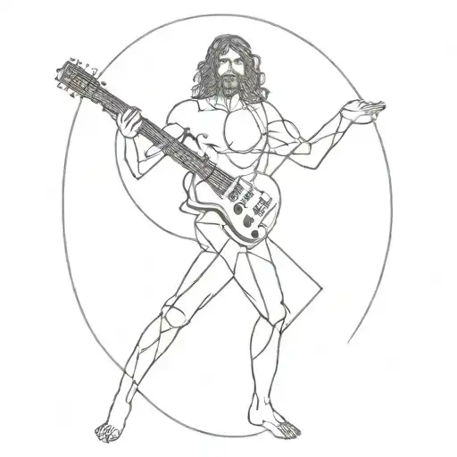 Vitruvian Man Holding An Ibanez Electric Guitar Made