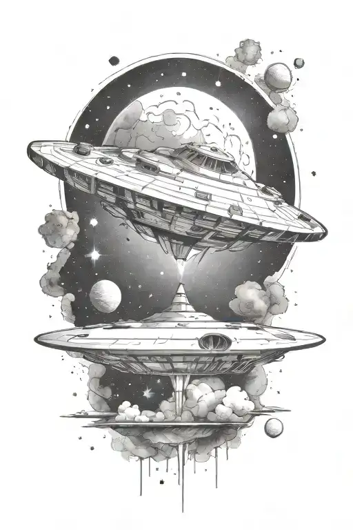 Spaceship Flying Through A Galaxy