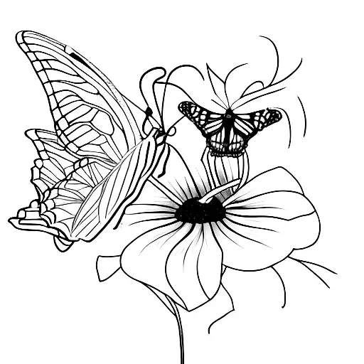 Monarch Butterfly With Morning Glory Simple Black And White