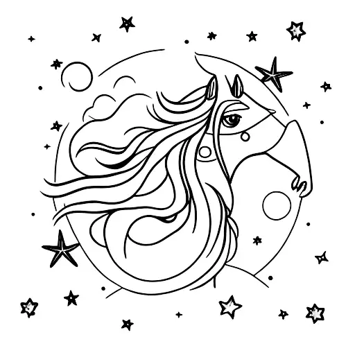 A Minimalist Tattoo Of A Horse Galloping Under A Starry Night Sky