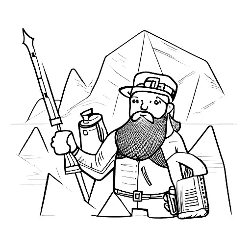 A Sketch-style Tattoo Of An Archaeologist Exploring A Mountain Cave