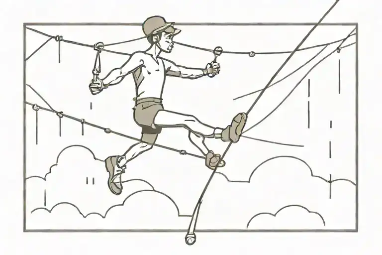 Cartoon Of Acrobat On Tightrope Under Rain