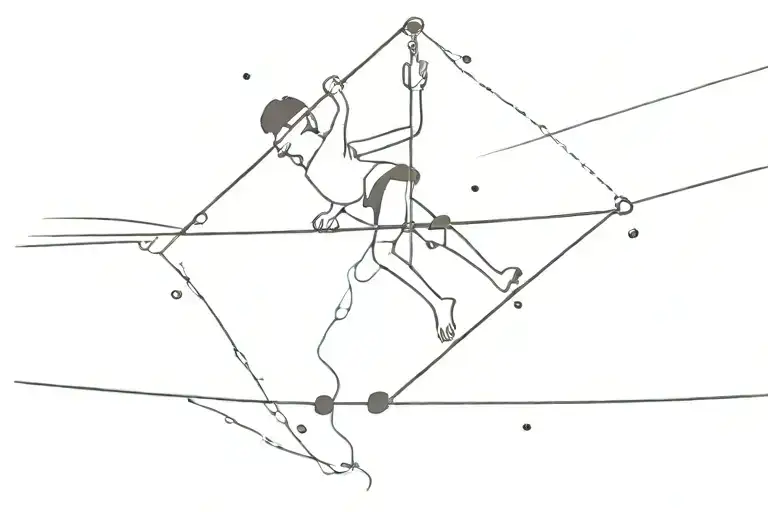 Cartoon Of Acrobat Walking On Tightrope Under Rain As Minimalist Tattoo Design