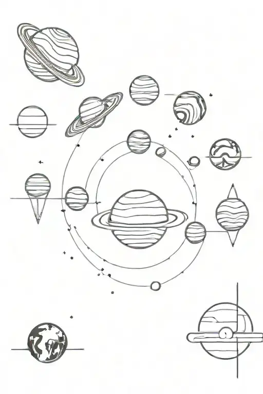 Parade Of Planets In A Line In The Style Of Minimalism And Geometry